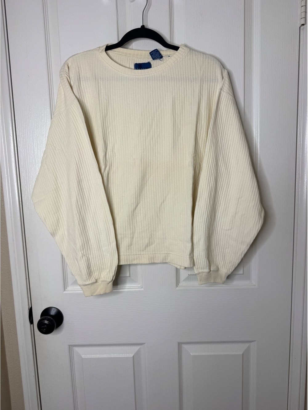 Vintage Blueprint Ribbed Cotton Sweatshirt Large Cream Oversized Made in India